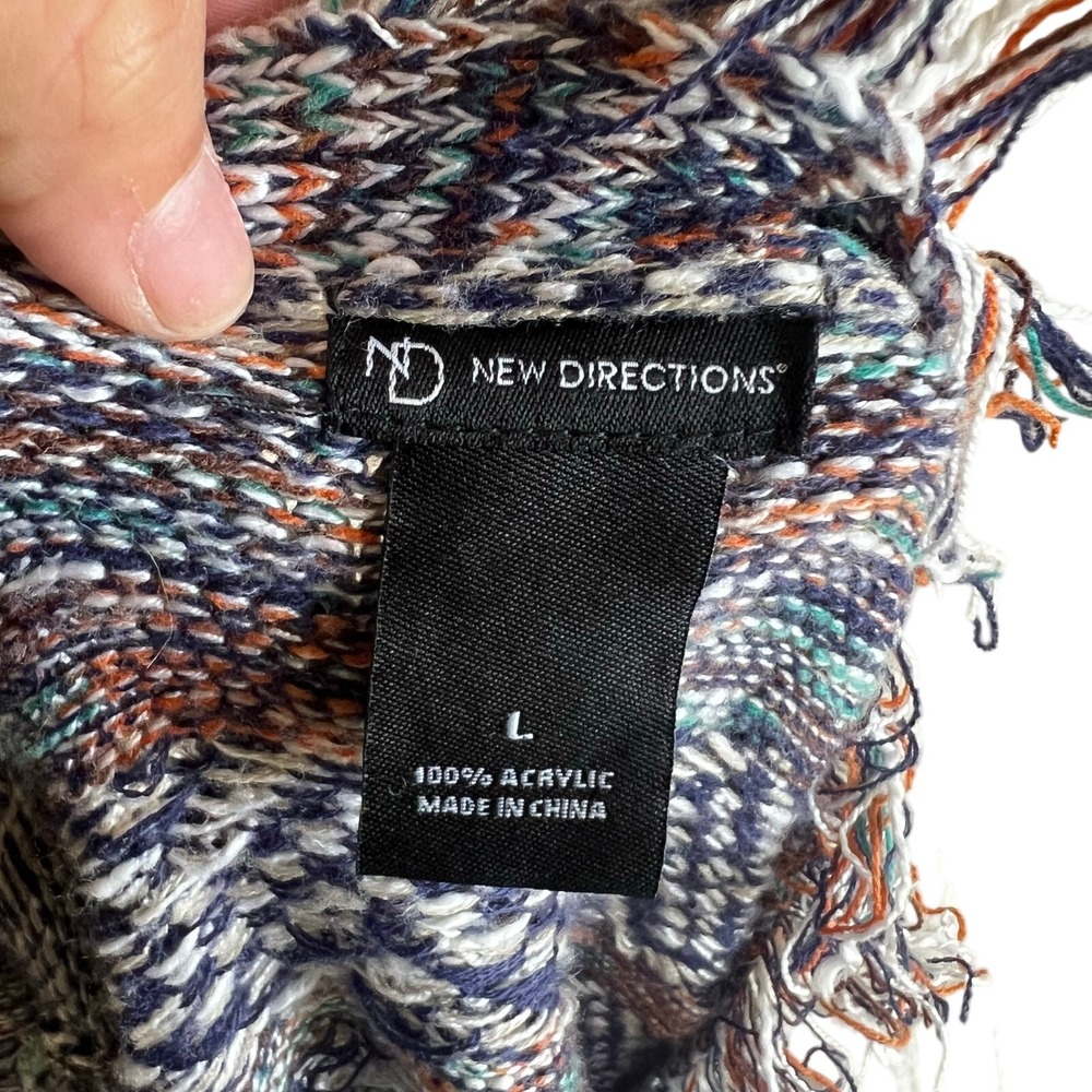 New Directions Womens Large Southwestern Fringe Longline Cardigan Sweater Blue - Picture 5 of 5
